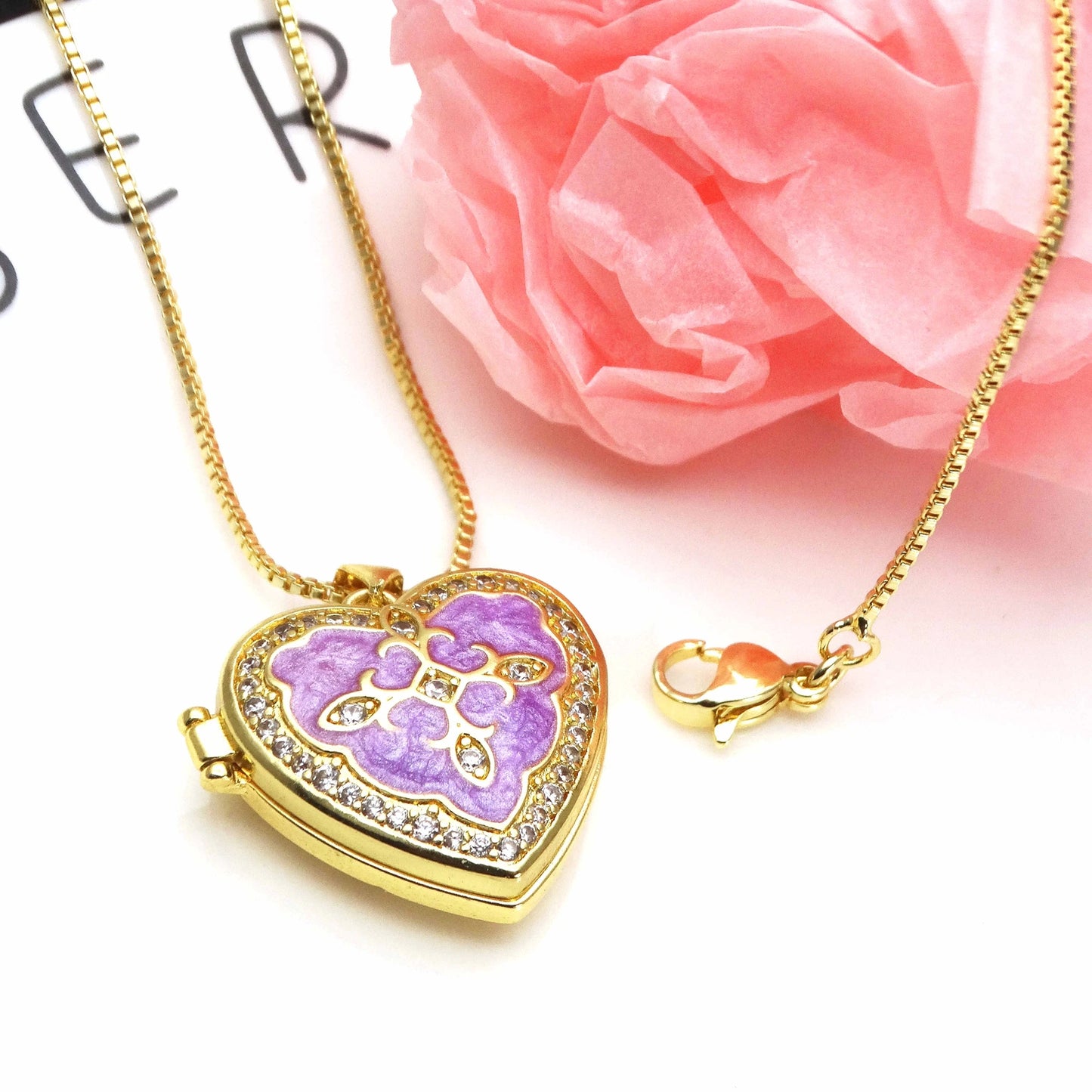 Micro Zircon oil drip photo box Angel Pendant necklace Love heart pendant necklace copper chain jewelry necklace