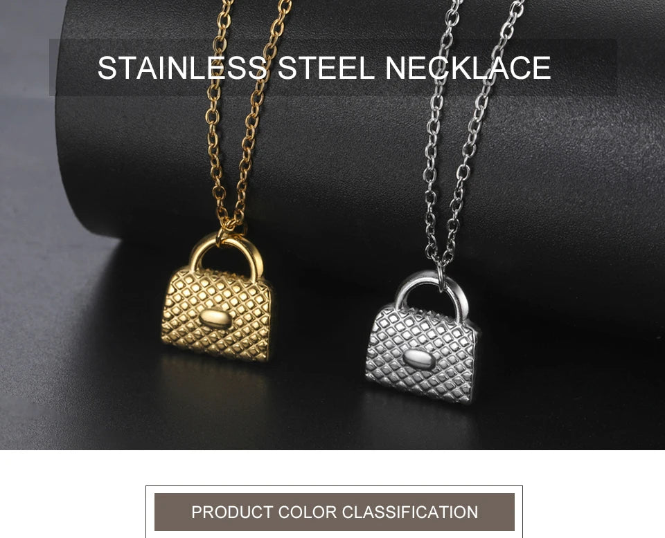 My Shape Fashion Handbag Necklace for Women Ladies Lovely Purse Shape Pendants Chain Stainless Steel Jewelry Party Gift Trendy