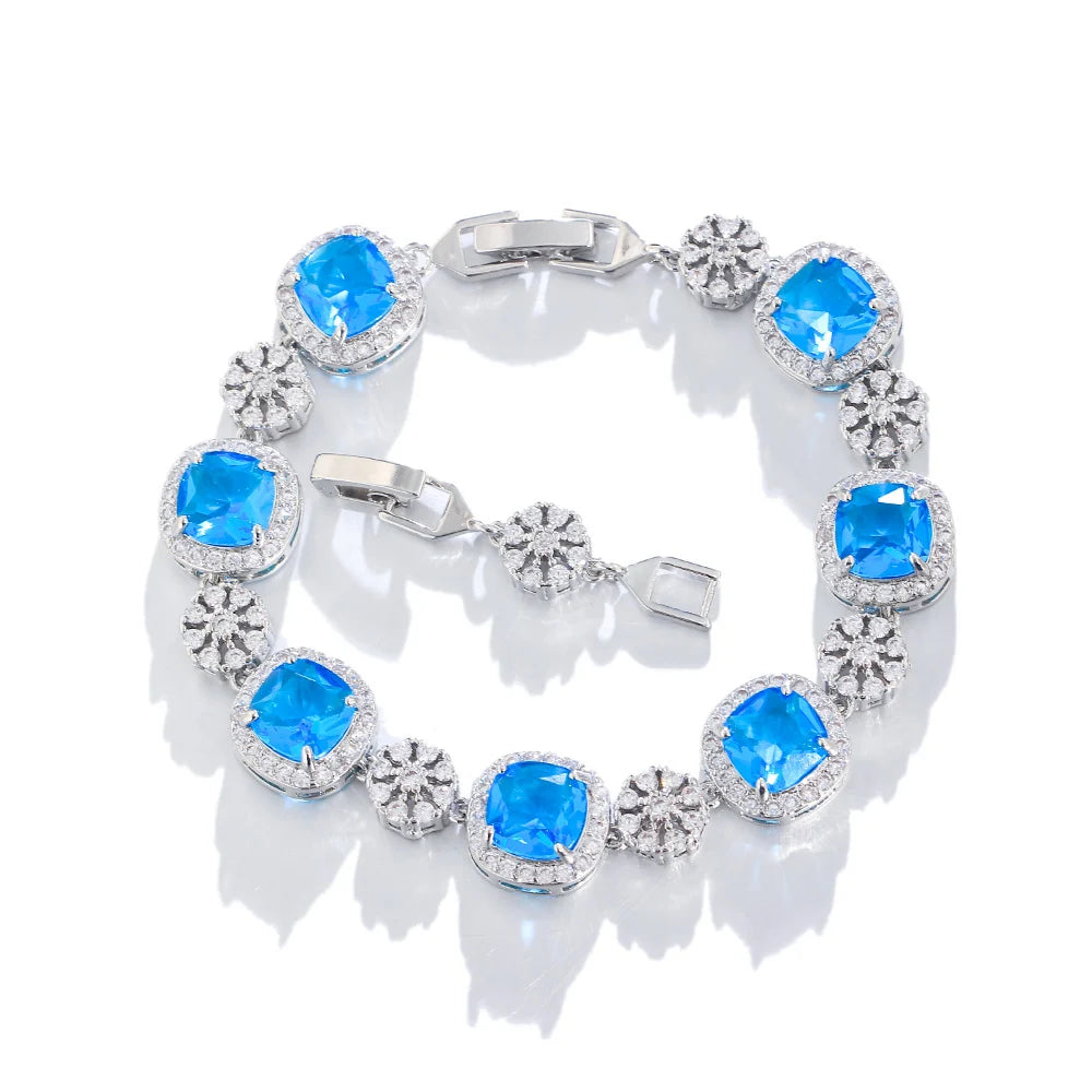 ThreeGraces Sparkly Yellow Cubic Zirconia Silver Color Geometric Square CZ Wedding Statement Bracelet for Women Jewelry BR295