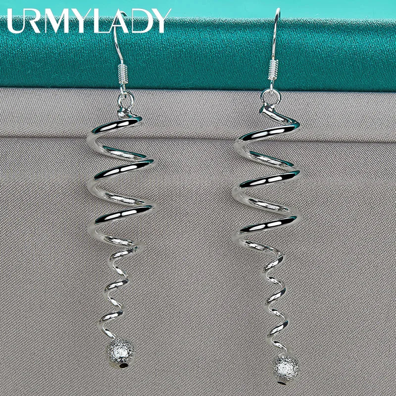 URMYLADY 925 Sterling Silver Spiral Ball Earrings For Women Fashion Wedding Engagement Party Charm Jewelry