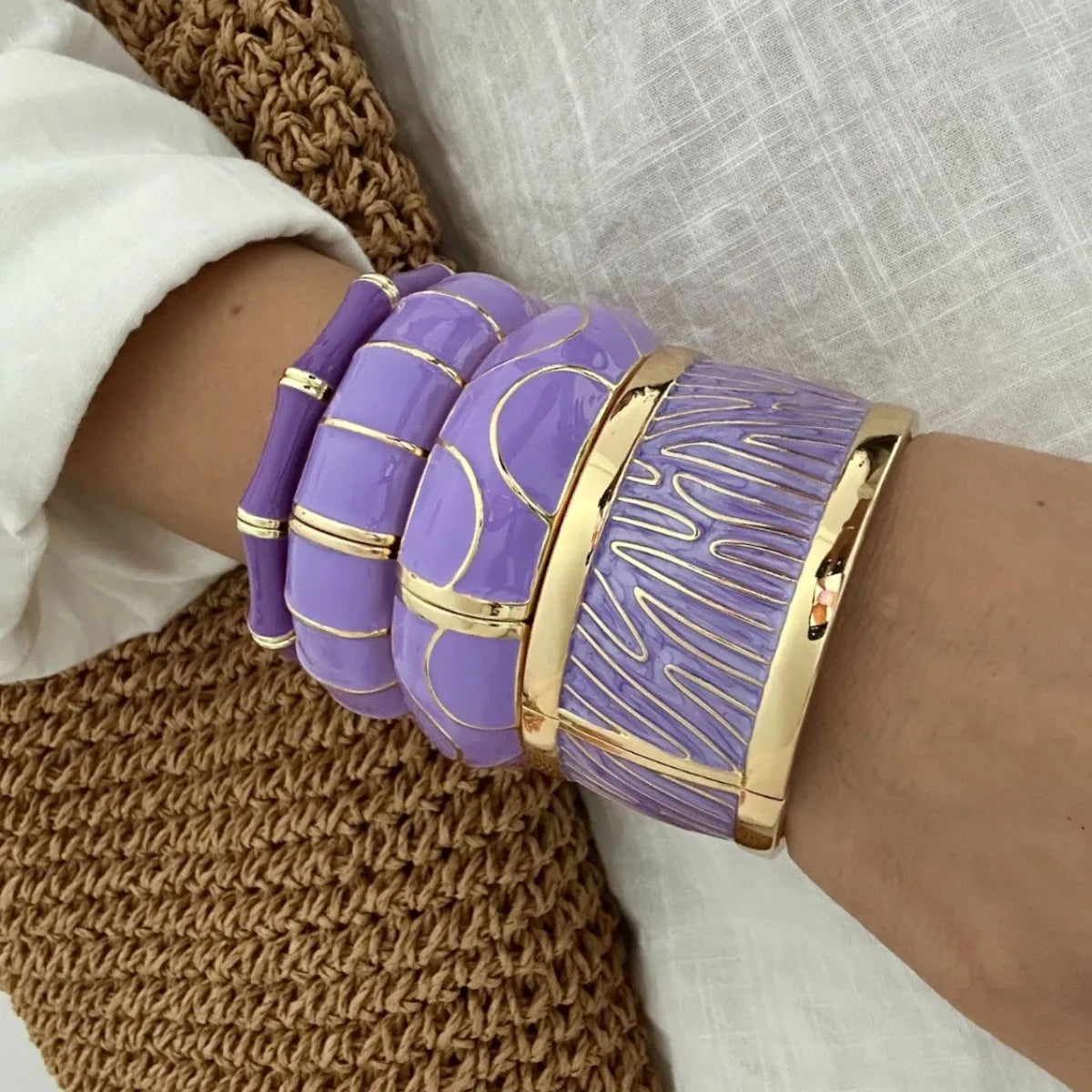 KMVEXO Irregular Purple Color Dripping Oil Zinc Alloy Enamel Bangles Geometric Wide Cuff Spring Bracelets For Women Jewelry ﻿