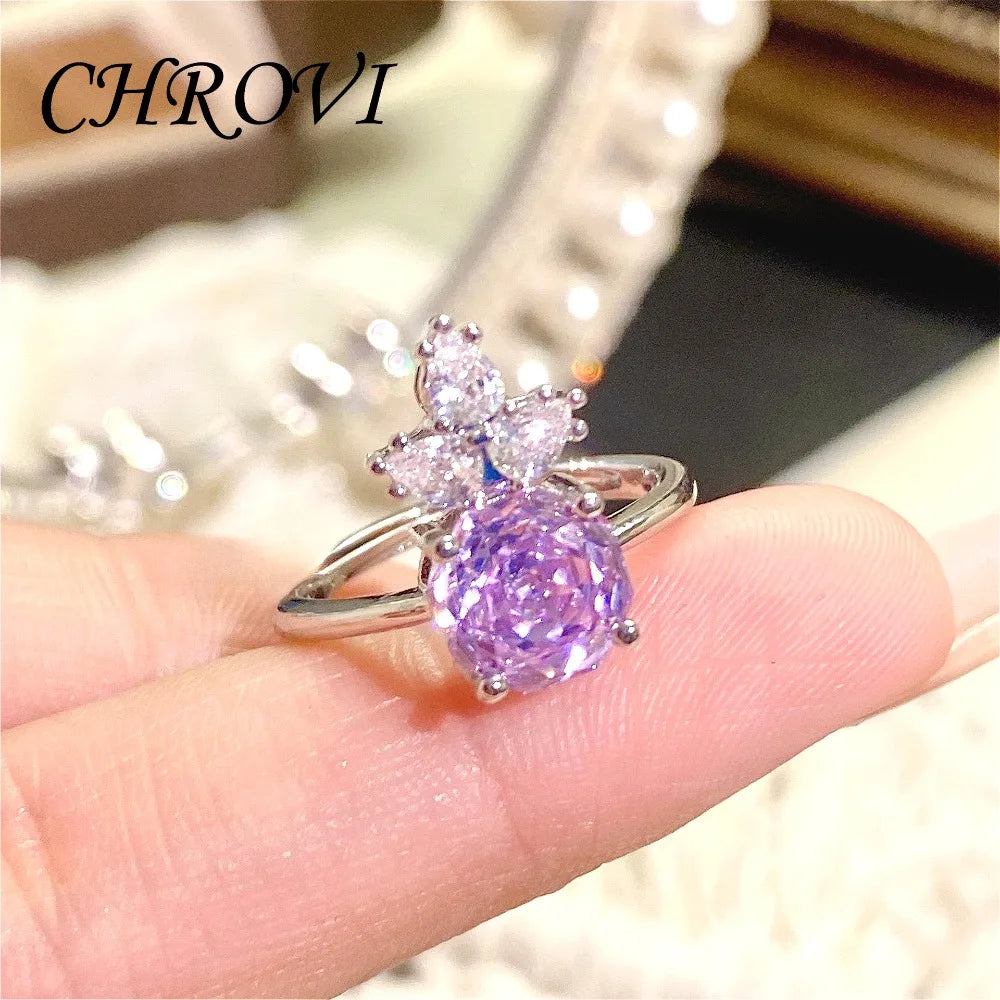 Luxury 925 Sterling Silver Millennium Rose Diamond Pendant Necklace, Diamond Ring and Stud Earring Set