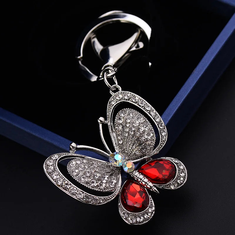 EASYA Red Blue Big Rhinestone Butterfly Keychain Chaveiro Cute Fashion Crystal Insect Charm Pendant Handbag Accessories Key Ring