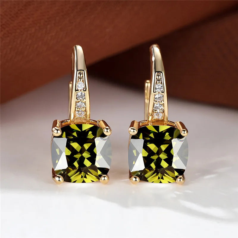 Blue Zircon Square Stone Luxury Crystal Rainbow Hoop Earrings Boho Gold Color Engagement Wedding Jewelry For Women