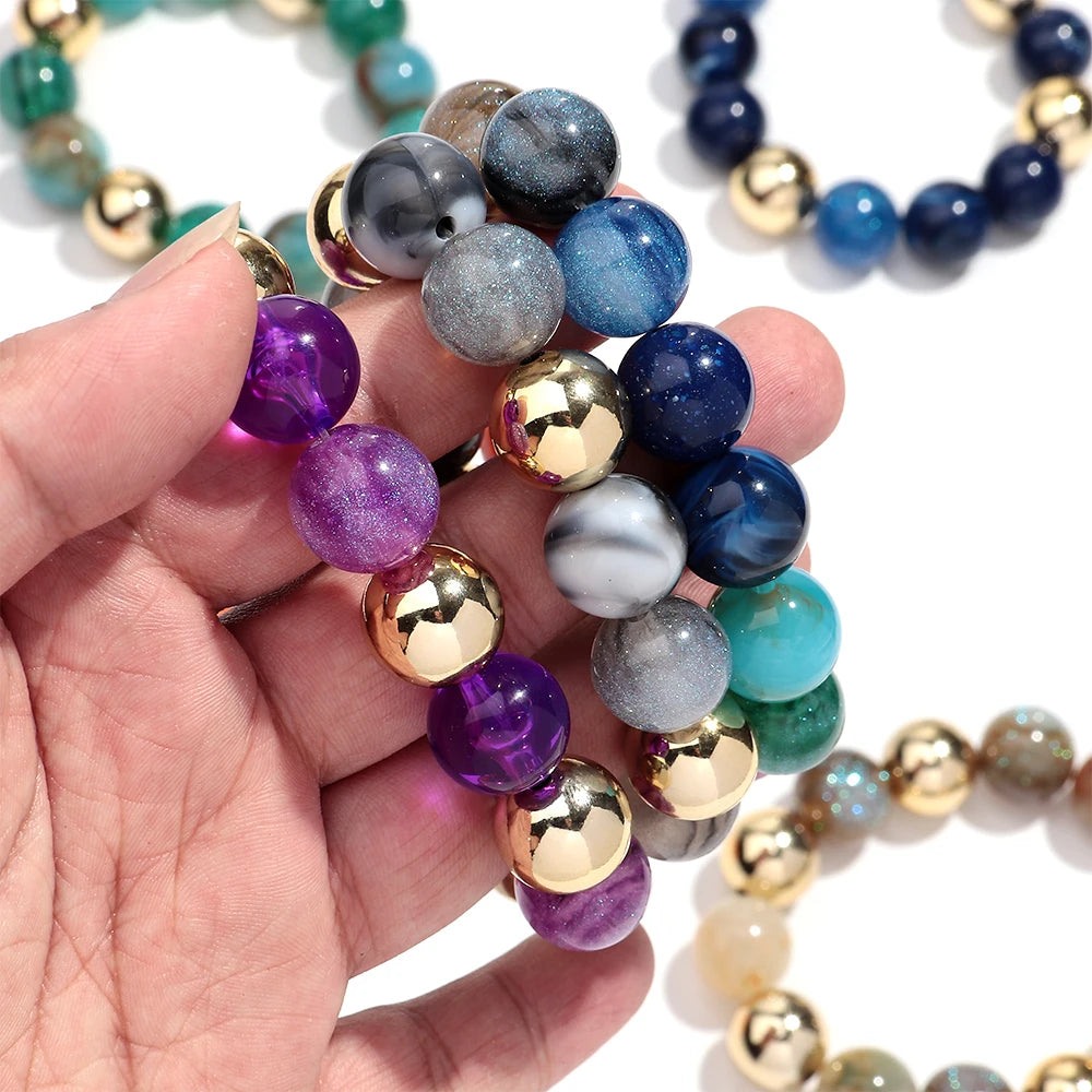 Trendy Acrylic Colorful Glitter Elastic Round Beads Bracelets New Resin Geometric CCB Bead Bangles Bracelet 2025 Fashion Jewelry