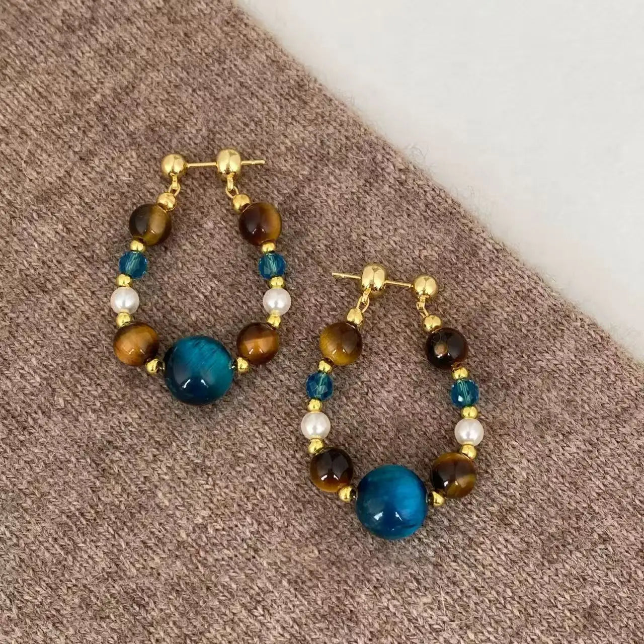 Fashion Retro Tigereye Stone Beads Earrings For Womem Vintage Ethnic Style Round Geometrics Earring Casual Party Jewelry Gift