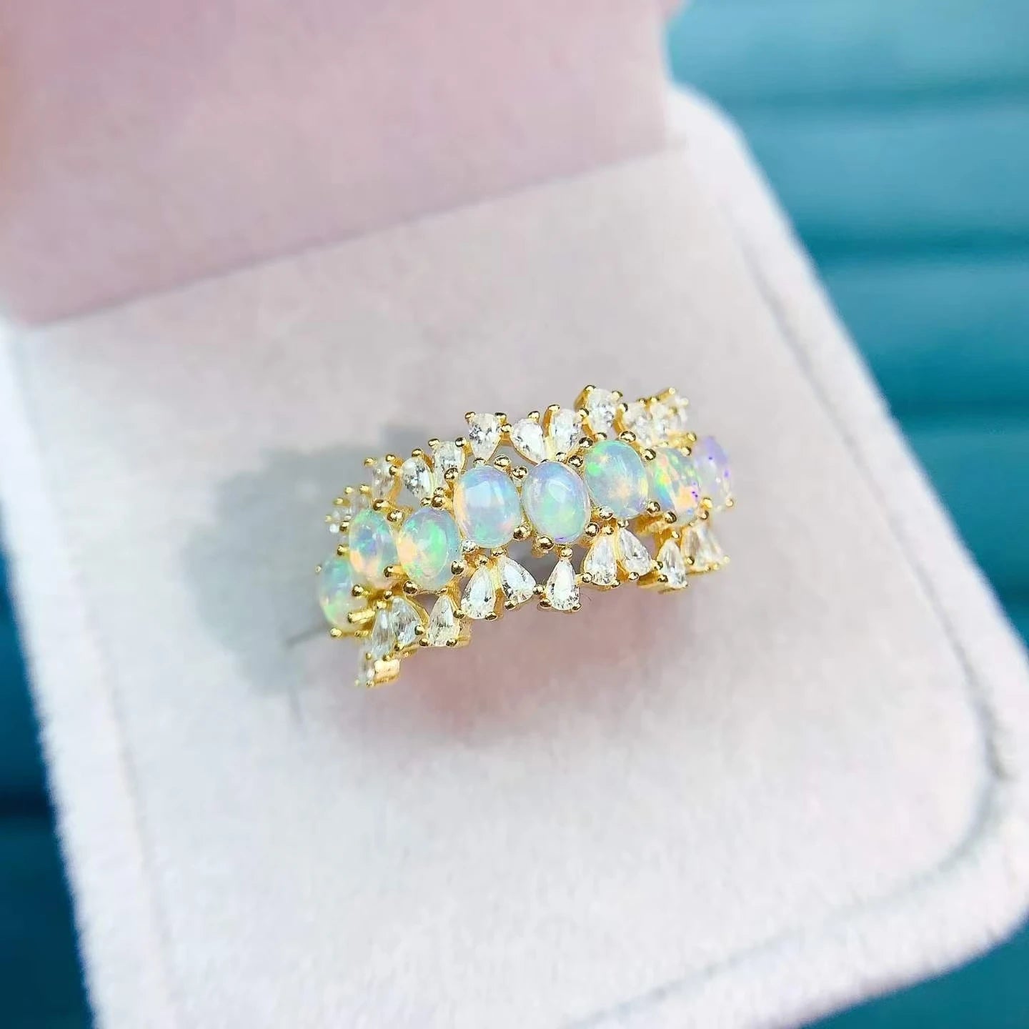 Sparkling 925 Silver Ring for Women 3x4mm Natural Opal Ring with Certificate Gold Plated Silver Opal Jewelry