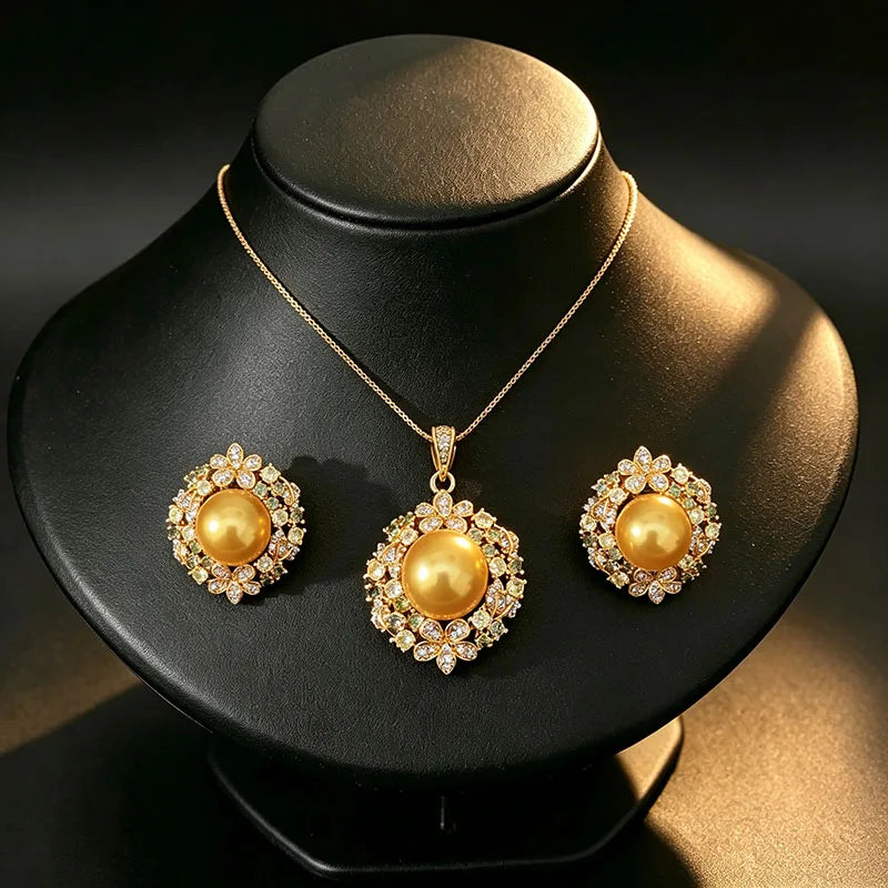 3Pcs/4 Pcs Party Jewelry Set Large Size Pearl Necklace Earrings Rings Ladies Fashion Shiny Zircon Jewelry for Party Banquet K