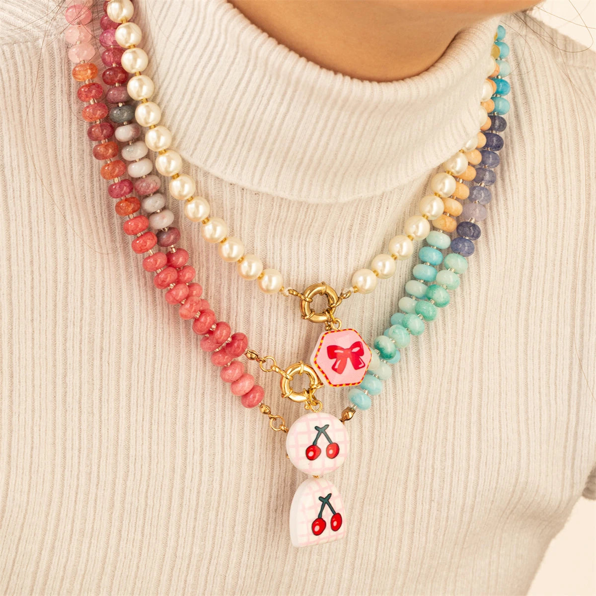 2026 Fashionable Trendy Summer Colorful Heart Beaded Necklace Colorful Beaded Necklace Back-to-School Season Gift