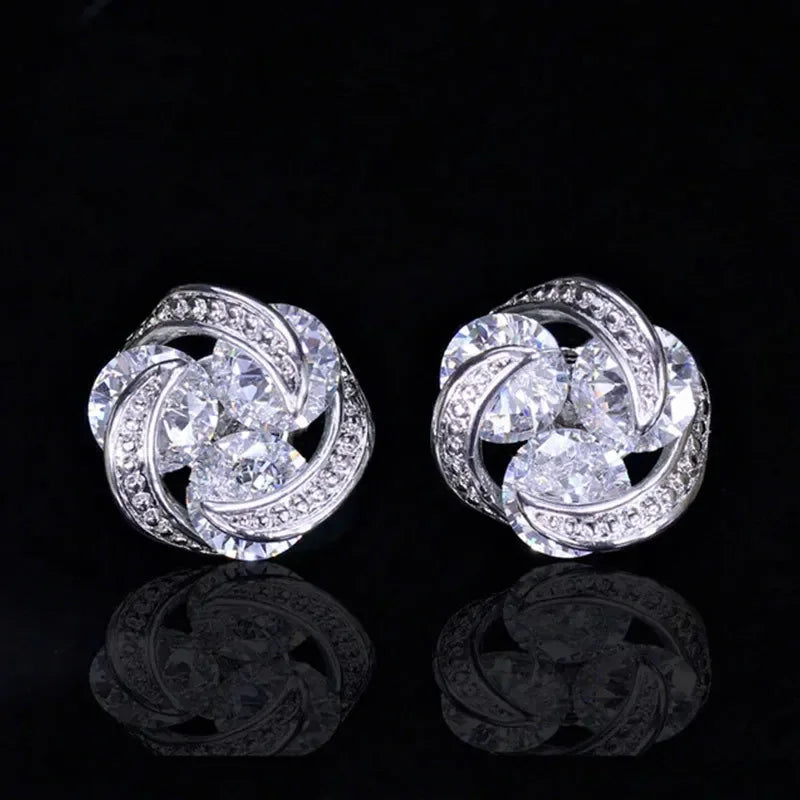 Luxury 925 Sterling Silver Twist Pink Yellow Multicolor Mosaic Zircon Stud Earrings for Women Girls Gift Oorbellen Pendientes
