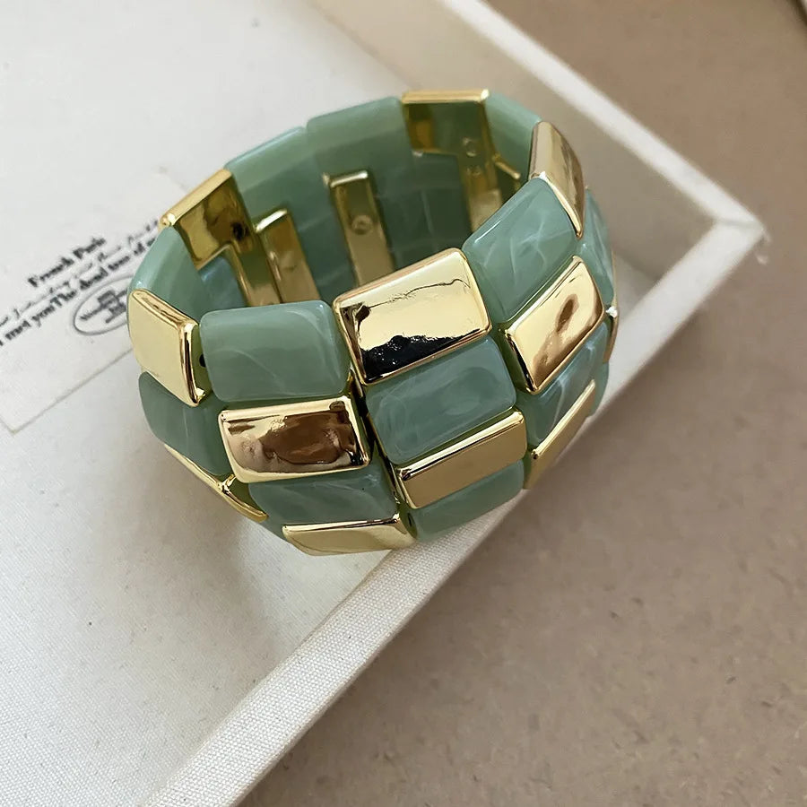 Acrylic Square Splicing Geometric Round Bangles for Women European and American Fashion Simple Bracelet Hand Jewelry Sense
