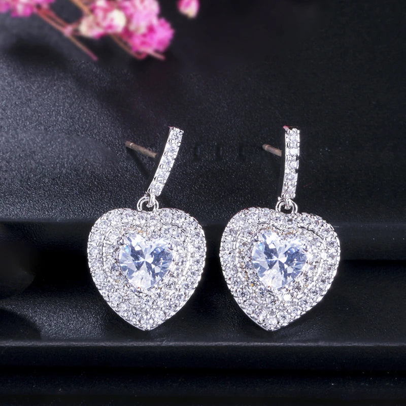ThreeGraces Fashion Purple Green Zirconia Love Heart Shape Dangle Drop Earrings for Women New Trendy Daily Party Jewelry E1243