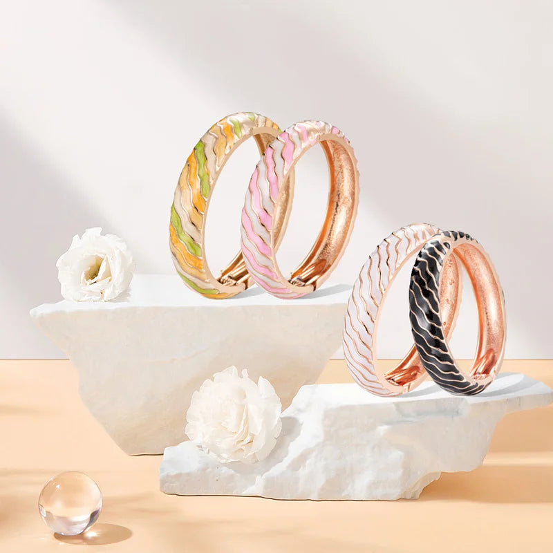Cloisonne Bracelets For Women Striped Bracelet On Hand Enamel Jewelry Bangle For Women Female Birthday Mother's Day Gift Wife