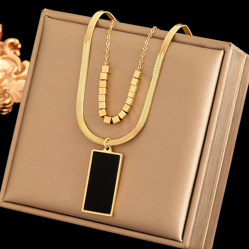 EILIECK 316L Stainless Steel Metal Geometric Heart Pendant Necklace For Women Gold Color Multilayer Neck Chain Jewelry Lady Gift