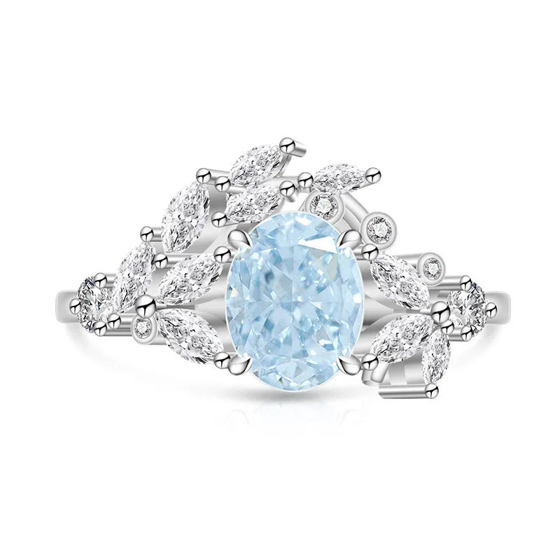 925 Sterling Silver Ice Flower Cut Jadeite Ring with Zircon Inlay - Super Sparkling Ring for Women