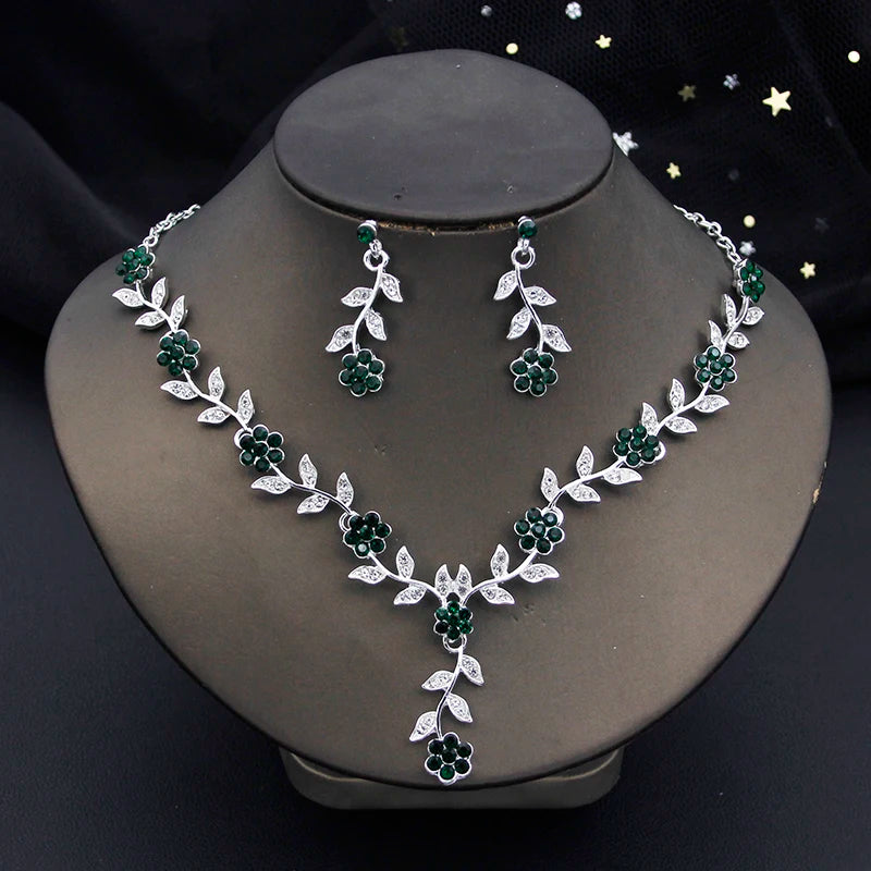 Exquisite 16 Colors Flower Jewelry Set Rhinestone Pendant Party Women Fashion Romantic Wedding Necklace Earring Set 3pcs Gifts