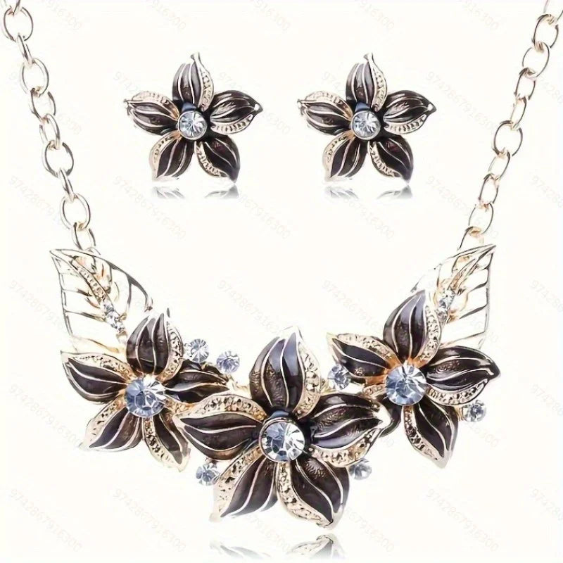 Trendy Floral Necklace Set Collarbone Chain Earrings Flower Women Necklace Earrings Pendant Wedding Banquet Charm Ladies Jewelry