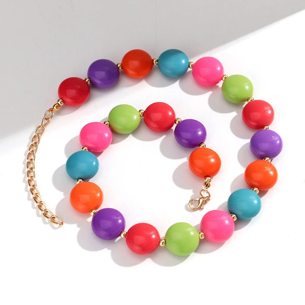 Fashion Colorful Acrylic Geometric Oblate Round Beads Necklaces for Women New Beaded Choker Necklace Boho Party Jewelry Gifts