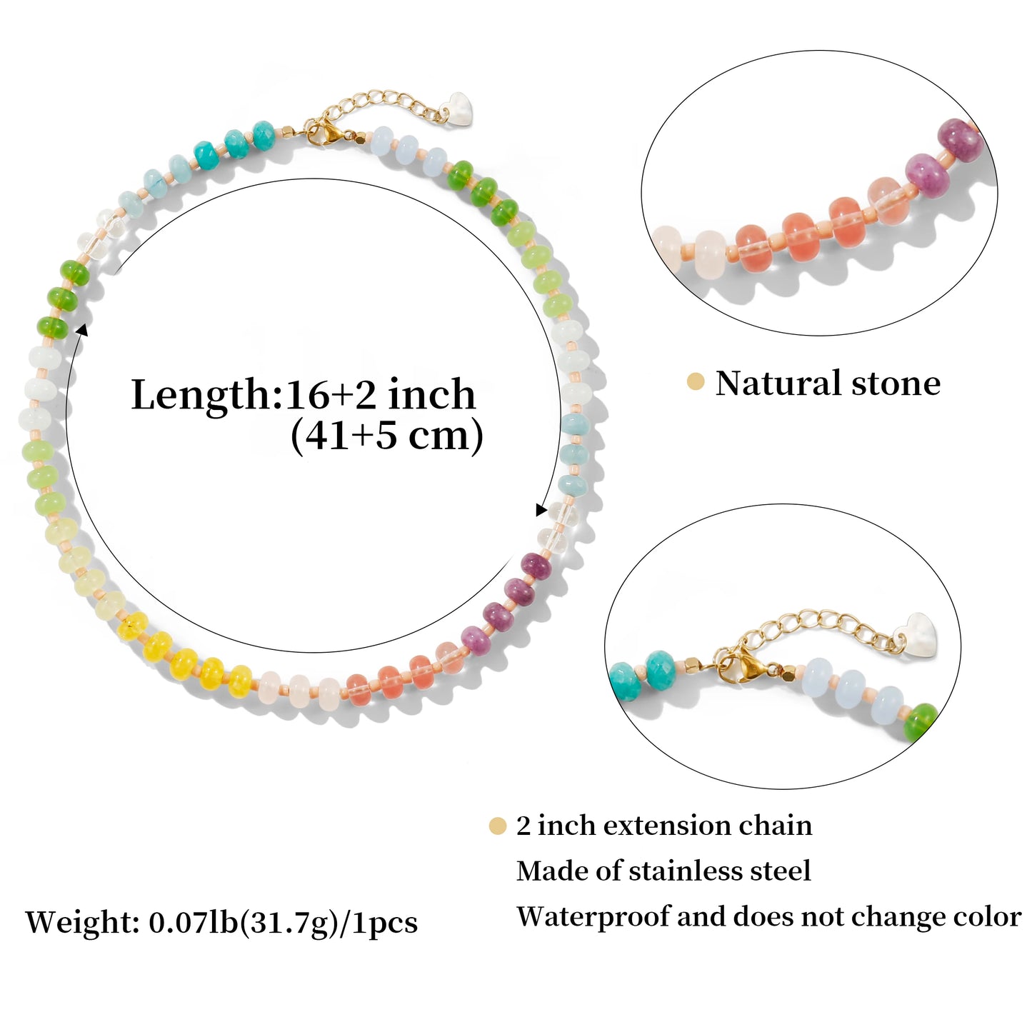 Badu Colorful Natural Stone Beads Necklaces for Women Bohomian Gemstone Beaded Choker Summer Beach Trendy Boho Jewelry Gift