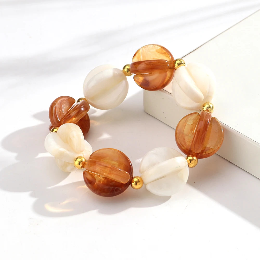 Fashion Colorful Geometric Round Beaded Elastic Bracelets for Women Boho Acrylic Geometry Stretch Bracelet 2026 New Jewelry