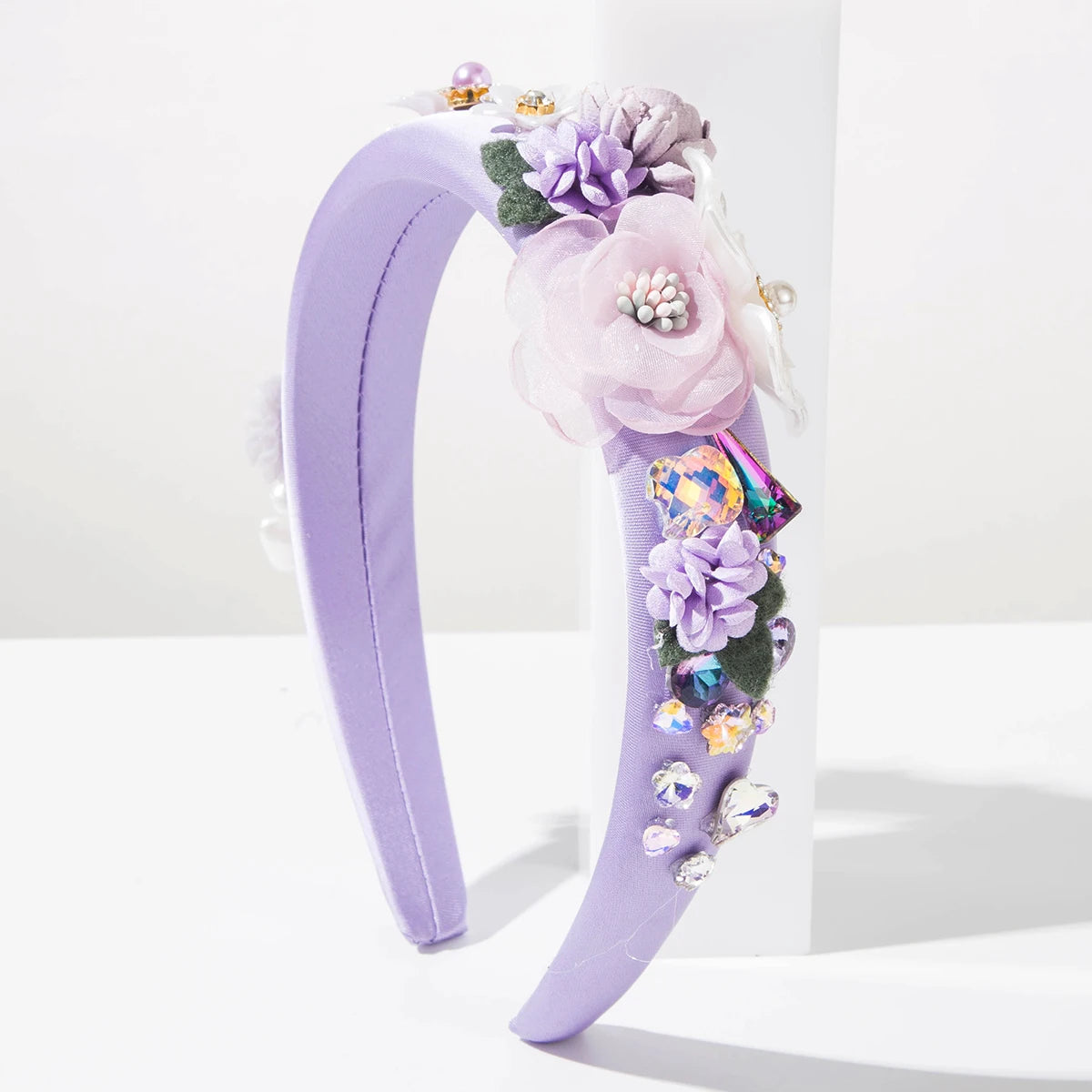 Sweet And Fresh Korean Style Diamond Studded Forest Style Simulated Flower Headband Elegant Hair Accessory