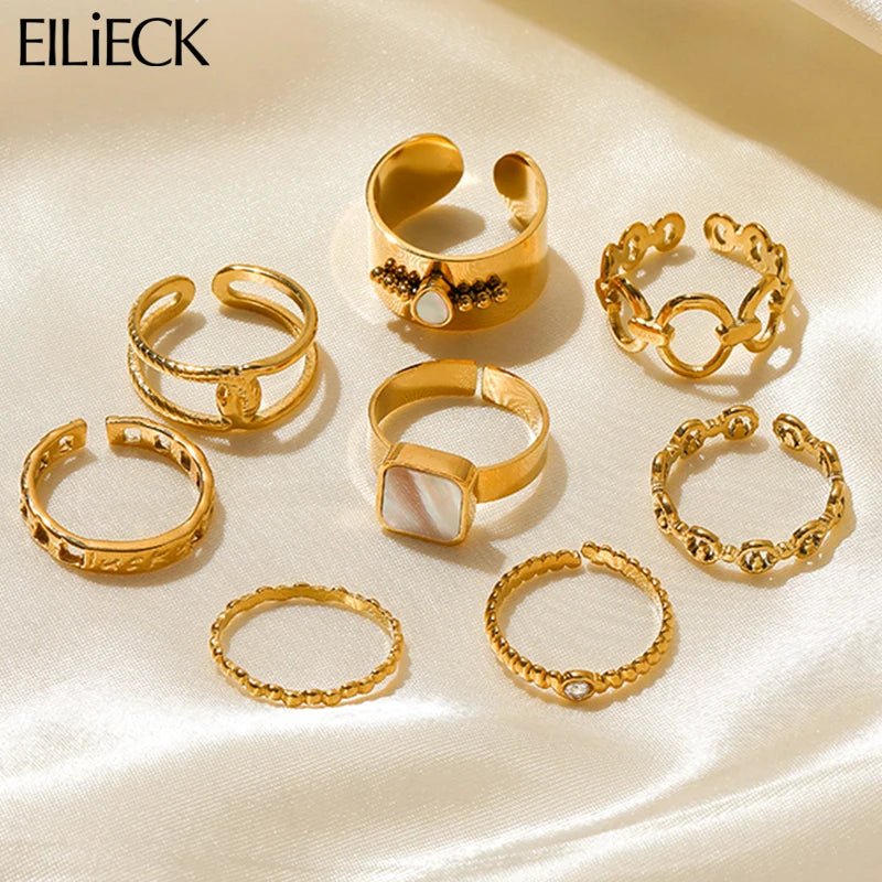 EILIECK 316L Stainless Steel Geometric Gold Color Cuff Rings For Women Girl Fashion New Jewelry Friend Gift Party anillos mujer