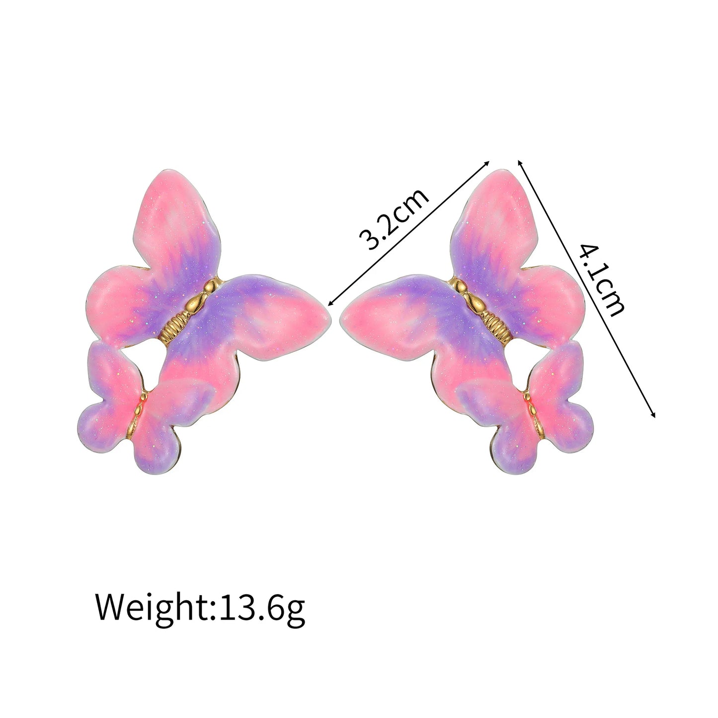 Freeteeme Stylish Dripping Oil Gradient Butterfly Necklace Ring Earrings Jewelry Set for Women Mom Gold Plated Birthday Gifts
