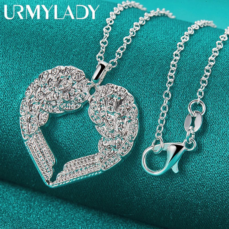 URMYLADY 925 Sterling Silver Love Heart 16-30 Inch Pendant Necklace For Women Wedding Party Charm Jewelry
