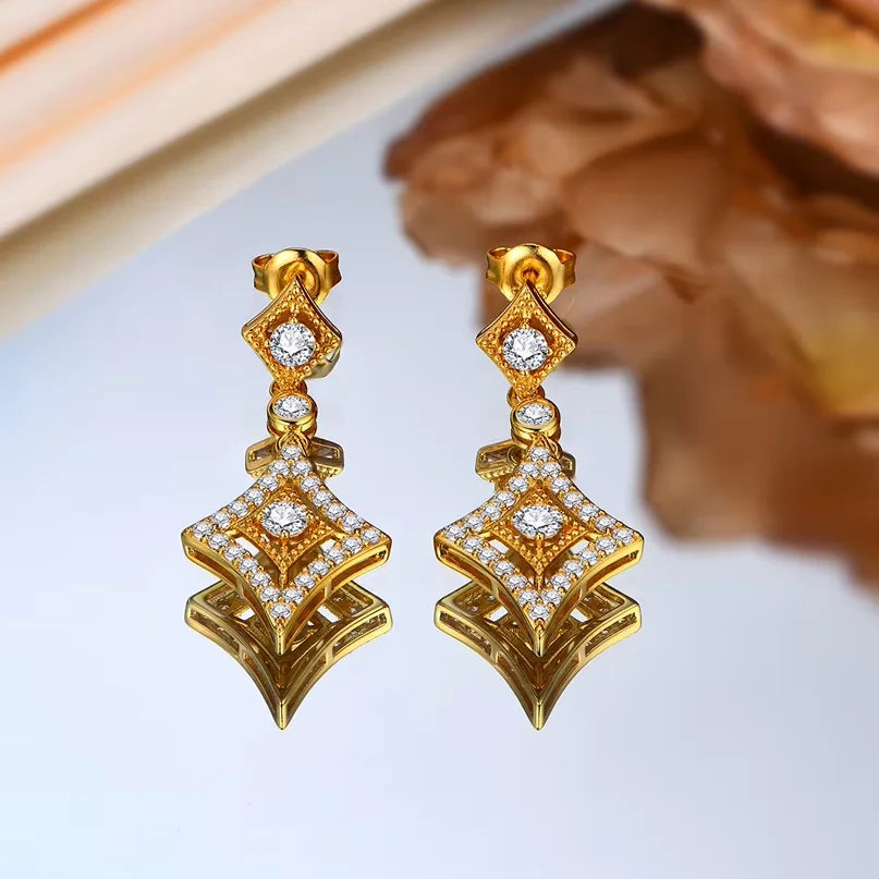 14K Gold Fringed Geometric Long-style Earrings For Women - Vintage Hollowed-out Party Wedding Jewelry Gift