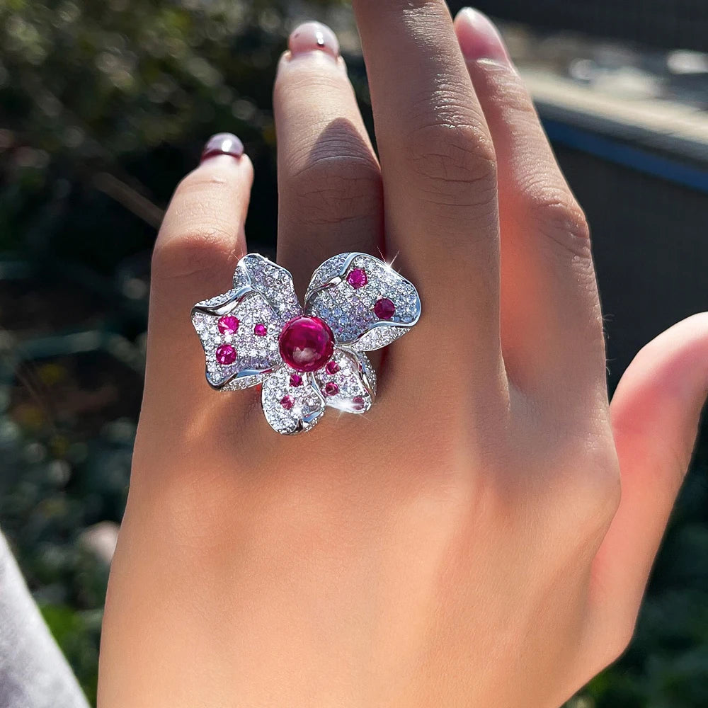 ThreeGraces 2026 New Trendy Synthetic Turquoise Bridal Wedding Evening Party Big Butterfly Ring for Women Bohemian Jewelry RG170