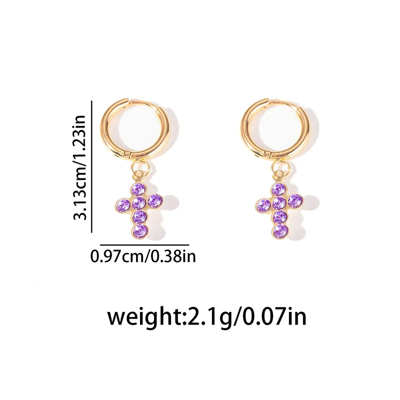 ANENJERY 316L Stainless Steel Heart Geometry Cross Star Circular Zircon Pendant Earrings For Women Fashion Simple Jewelry Gifts