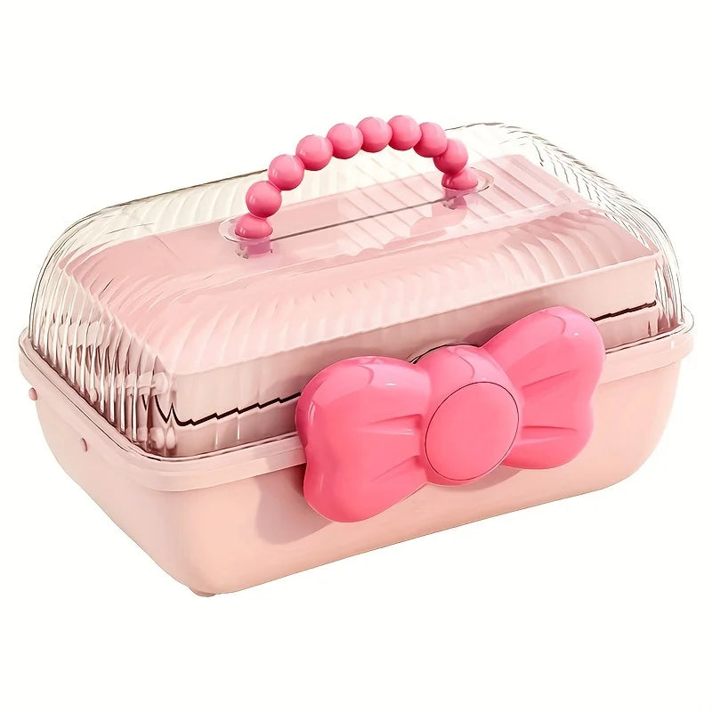 1pc Cute Cartoon Style Storage Box, Hairpin Headwear Cosmetics Storage Box, Large Capacity Transparent Lid Jewelry Box, Bedroom