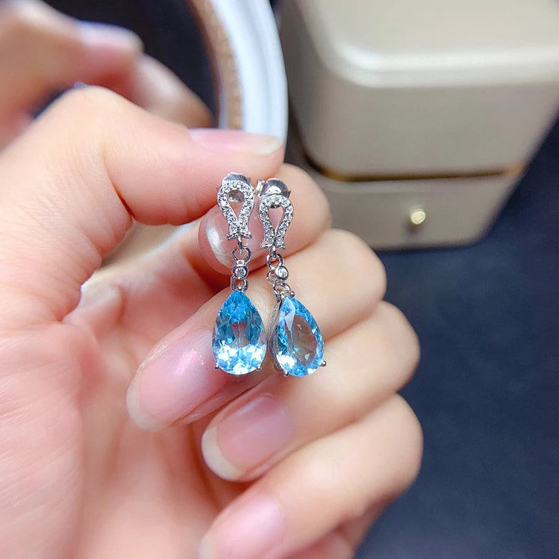 Huitan Fashion Fresh Sky Blue Water Drop Cubic Zirconia Dangle Earrings Temperament Women's Accessories Daily Wear Party Jewelry
