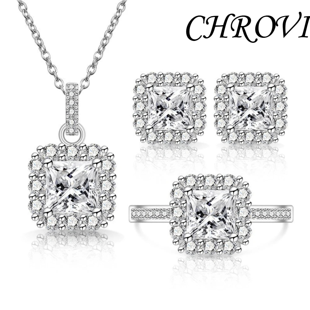 Luxury 925 Sterling Silver Gemstone Small Square Beads with Zirconia Necklace, Earrings, Ring Set and Decorative Items