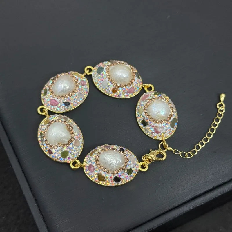 Baroque Pearls Bracelets for Women Inlaid Rhinestones Geometric Exquisite Jewelry Fashion Elegant Versatile Pulseras Mujer