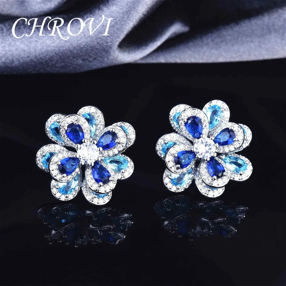 Elegant 925 Sterling Silver Coloured Flower Set, Simple Stud Earrings, 3D Flower Pendant, Open Ring