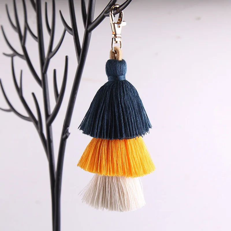 Boho Colorful Three-layer Tassels Pendant Keychains Ethnic Style Handmade Tassel Drop Jewelry Gifts Bag Accessory