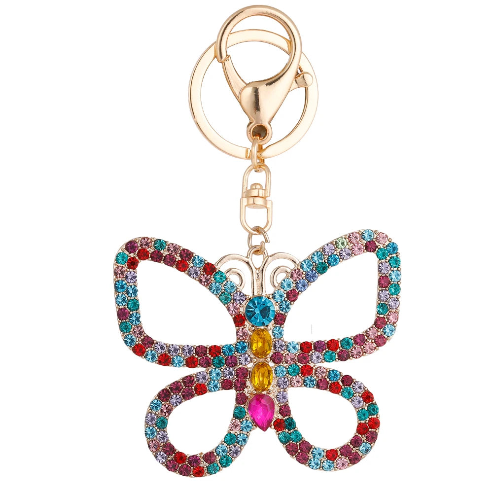 Large Crystal Mixed Color Butterfly Keychain Hollowed-out Design Women's Luxury Bag Pendant Souvenir Gift