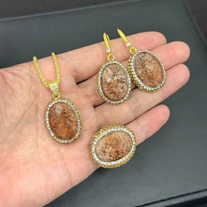 Resin 3 Pcs Jewelry Sets Geometric Vintage Palace Style Dinner Party Earrings Necklaces for Women Elegant Exquisite Accessories