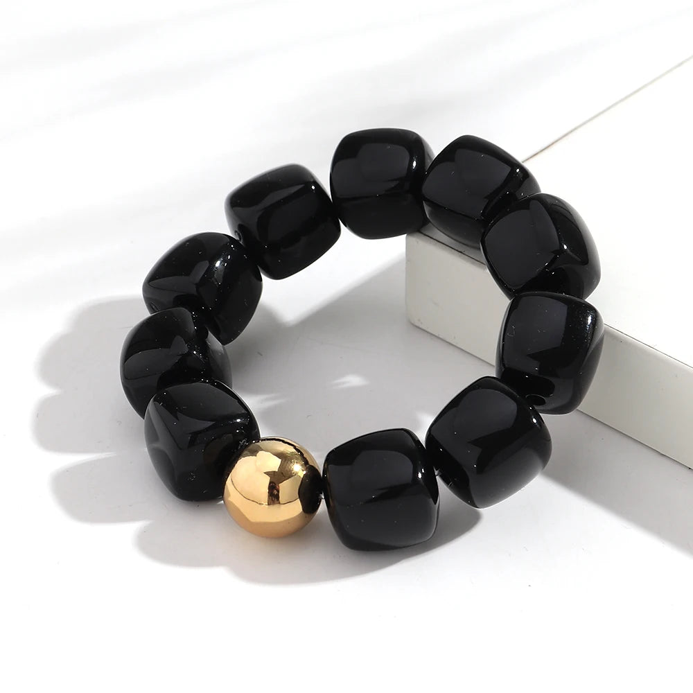 Acrylic Multicolor Irregular Beads Stretchy Bracelets Bangles for Women Resin Marbled Beaded Geometric Elastic Bracelet Jewelry
