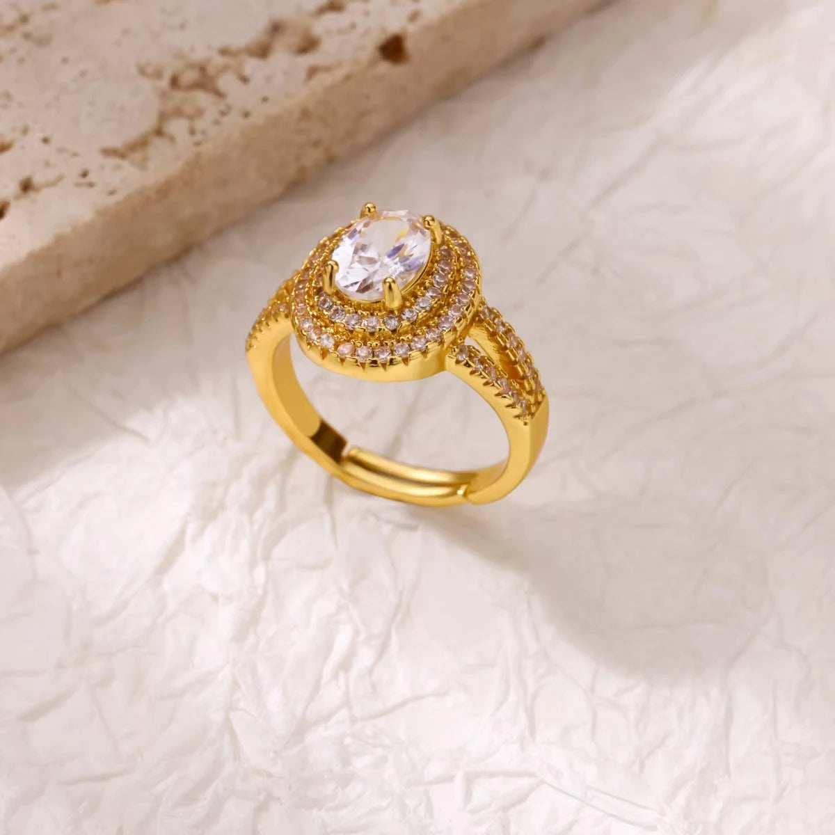Stainless Steel Rings Gold Plated Colorful Stone Zircon Crystal Luxury Flower Ring For Women Wedding Jewelry Christmas Gift New