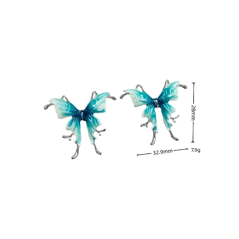 Enamel Butterfly Stud Earrings for Women Mori Girl Style Elegant Versatile Jewelry Fashion Summer Blue Pendientes Mujer