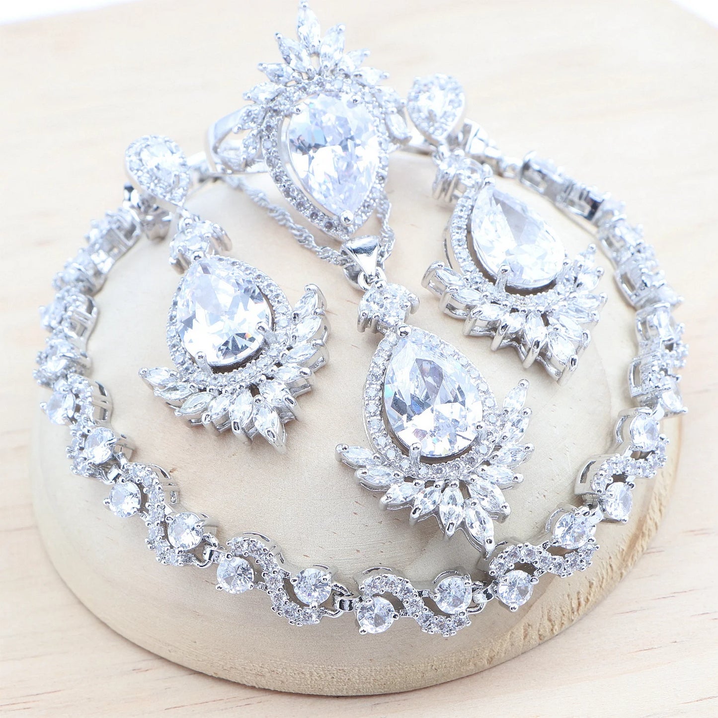 925 Silver Red Zircon Bridal Jewelry Sets Wedding Stones Bracelets Earrings Rings Pendant Necklace Set For Women