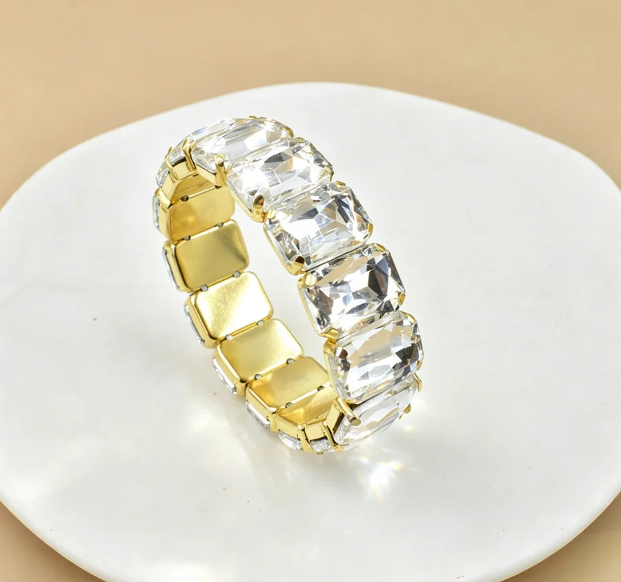 2026 New fashion Jewelry crystal Women charm bracelet colorful Geometric square elastic thread white Elliptical glass bracelet