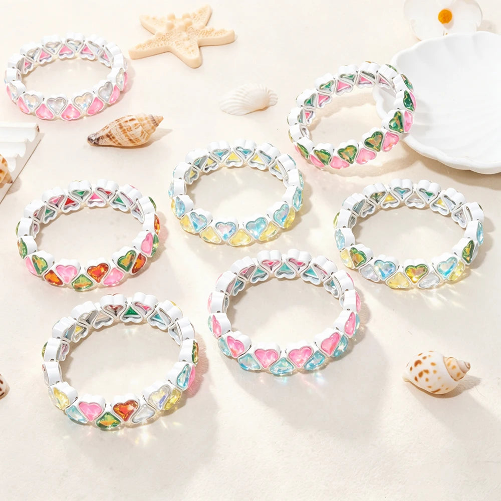 BEUTIFOR Zirconia Double Love Beads Elastic Bangles For Women and Girl Y2K Bohemian Layered Wrap Bracelets Accessory