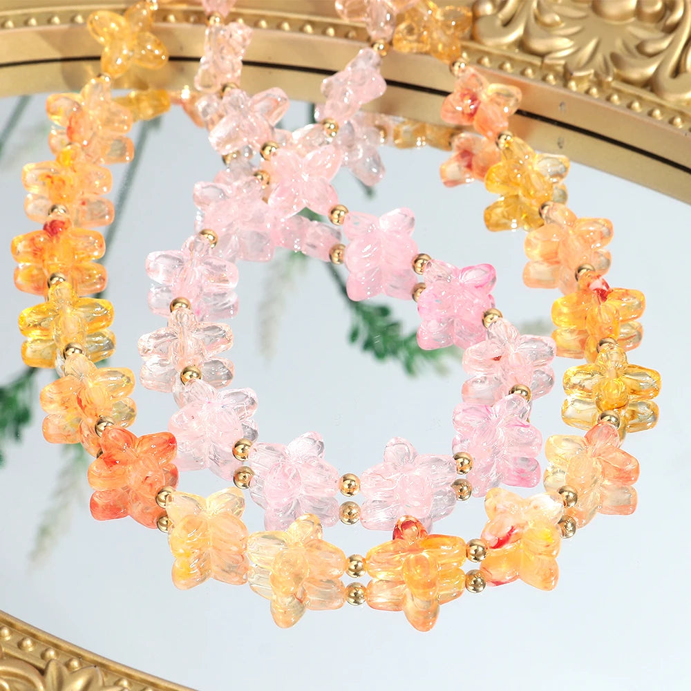 Cute Colorful Geometric Flower Beaded Choker Necklace Sweet Resin Beads Necklaces for Women Spring Summer Jewelry Gifts