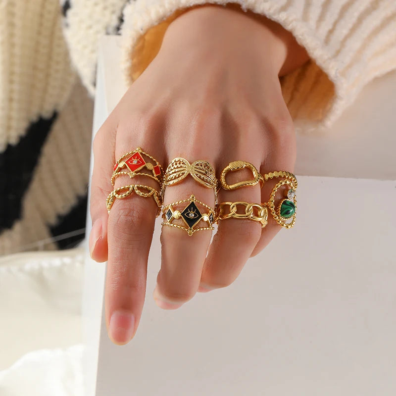 EILIECK 316L Stainless Steel Personality Golden Open Cuff Rings For Women Girl Fashion New Jewelry Lady Gift Party anillos mujer