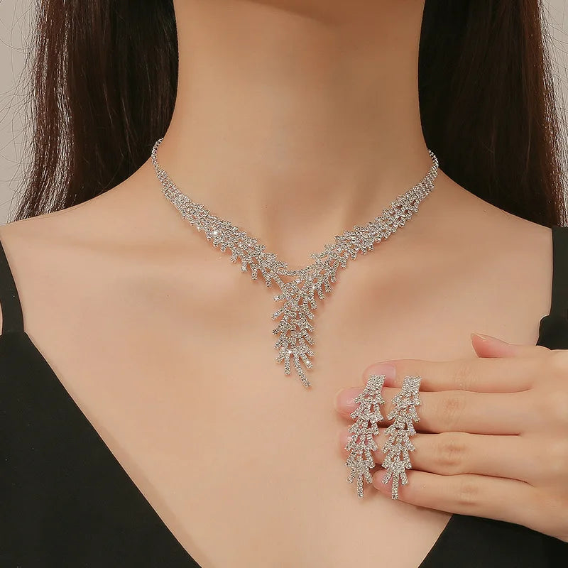 TREAZY Luxurious Rhinestone Crystal Wedding Jewelry Sets for Women Statement Choker Necklace Earrings Bridal Jewelry Accessories