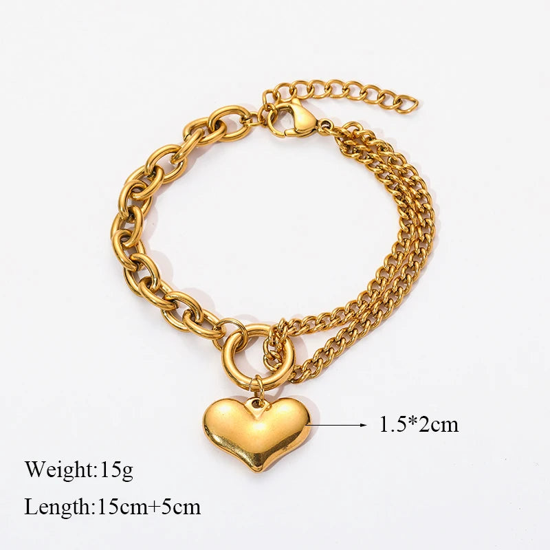 EILIECK 316L Stainless Steel Starfish Heart Pearl Charm Bracelet For Women Trendy Gold Color Wrist Chain Jewelry Holiday Gifts