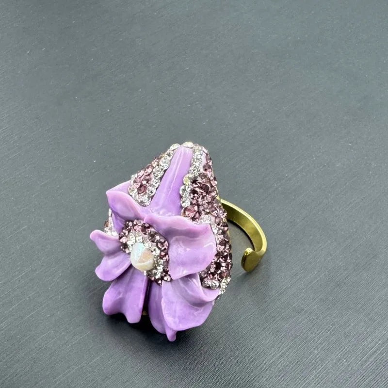 NISHIZAWA Baroque Pearls Earrings for Women Purple Flowers Vintage 3 Pieces Jewelry Sets Elegant Fashion Aretes De Mujer